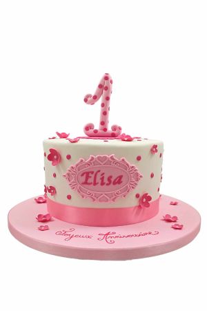 Gâteau bébé 1 an fille rose pâle